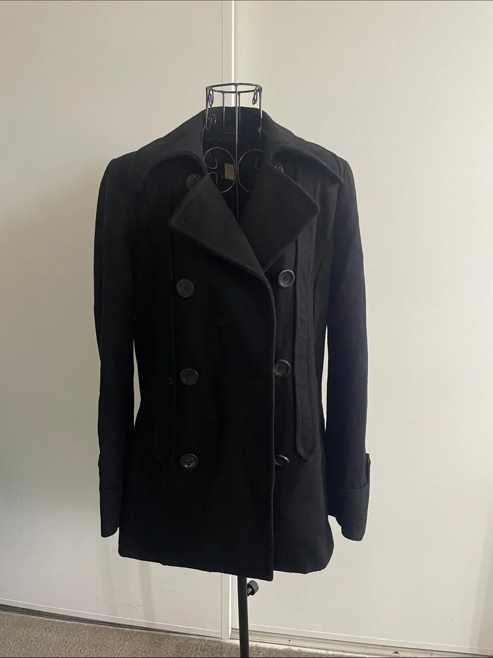 J. Crew Women’s Wool Blend Black Double Breasted Classic Peacoat Jacket
